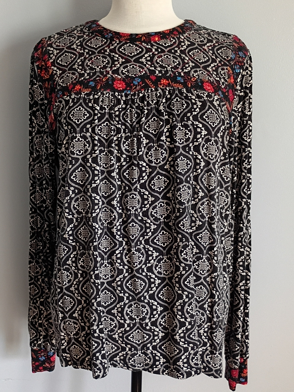 Mason & Belle Boho Mixed Print Long Sleeve Top L